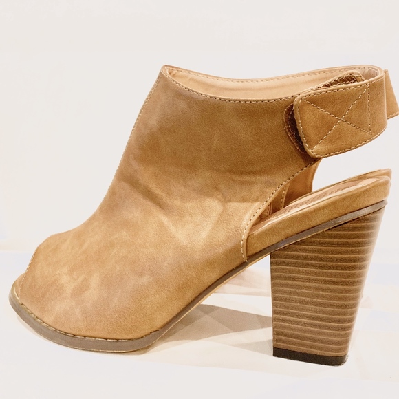 Taupe Peep-Toe Bootie with 3.5 Inch Heel - Picture 4 of 8